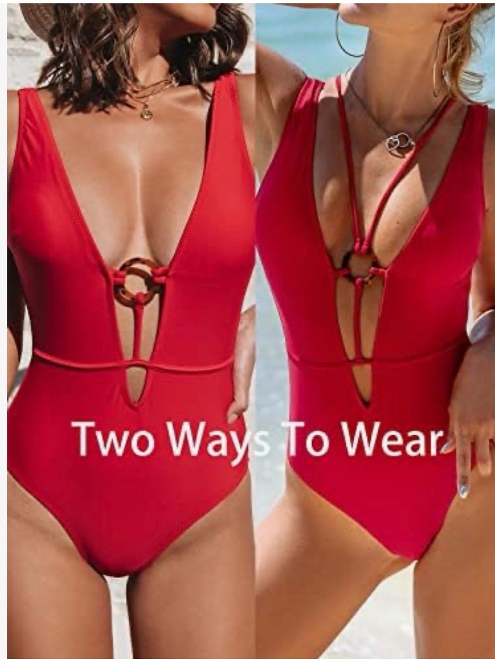 Cupshe Red One-Piece Swimsuit with Ring Detail